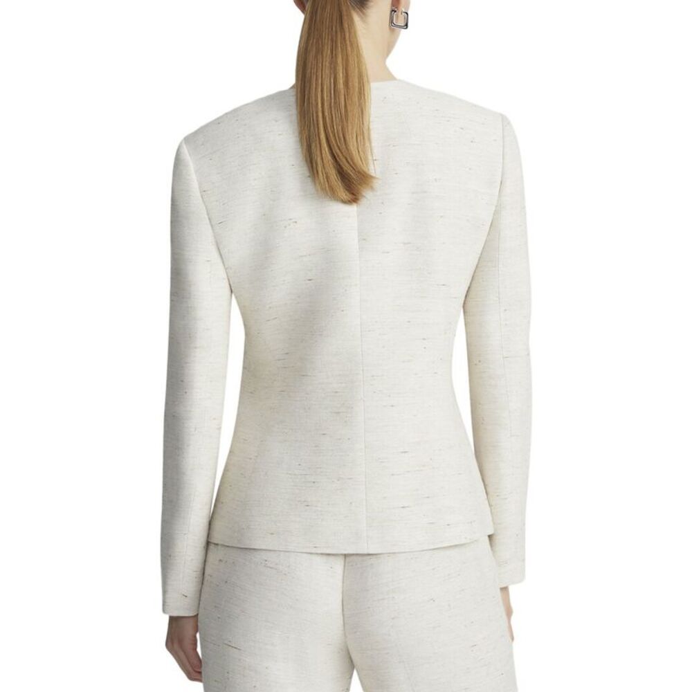 Lafayette 148 New York Womens Fitted Waist Collarless Linen-Blend Jacket - Picture 2 of 3